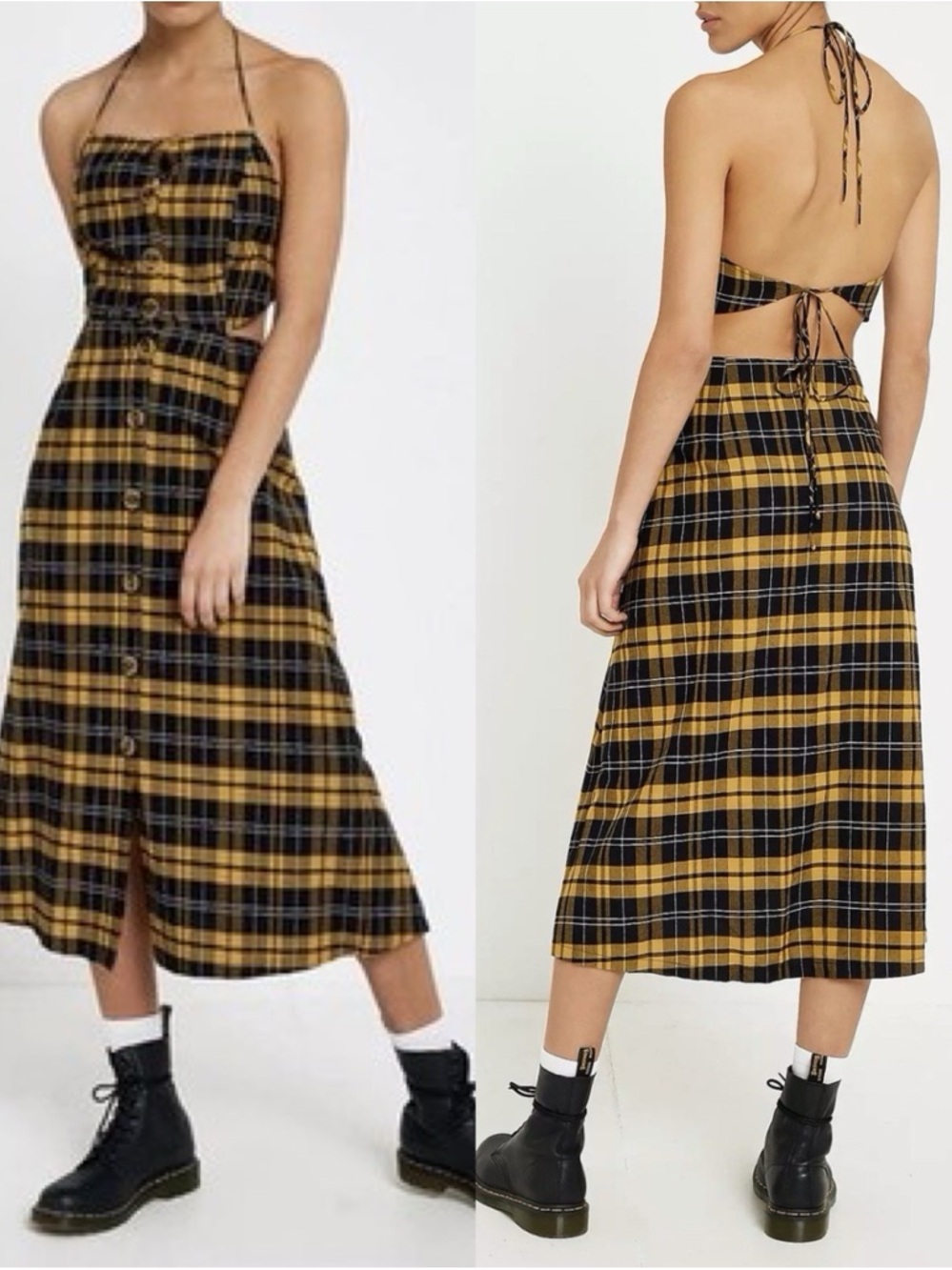 Urban Outfitters Yellow Plaid Halter Dress